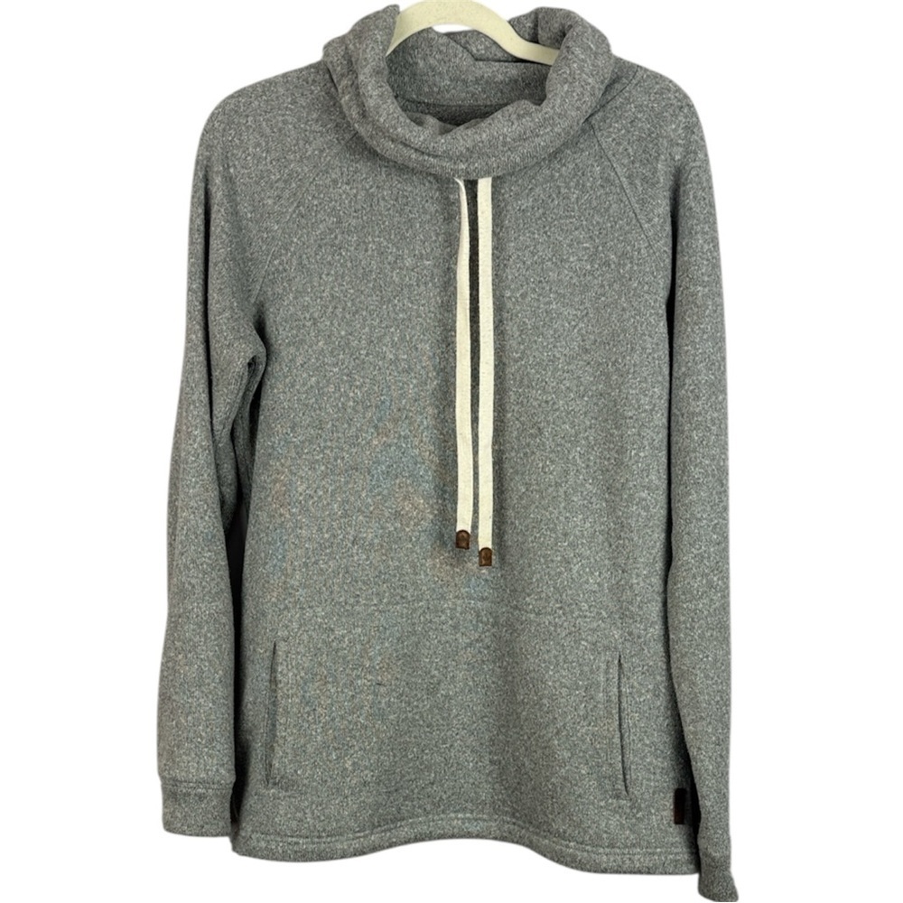 Roots Canada Heather Gray Cowl Neck Long Sleeve Drawstring Detail Large Sweater